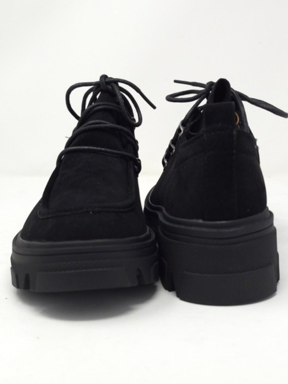Black Faux Suede Chunky Platform Oxford Casual Lace Up Lug Sole - Picture 6 of 12